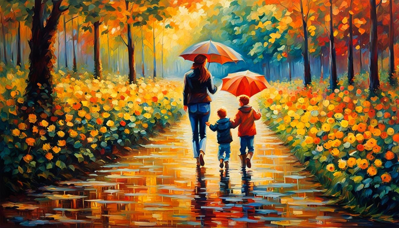 Mother Son Bond in Vibrant Impressionist Art