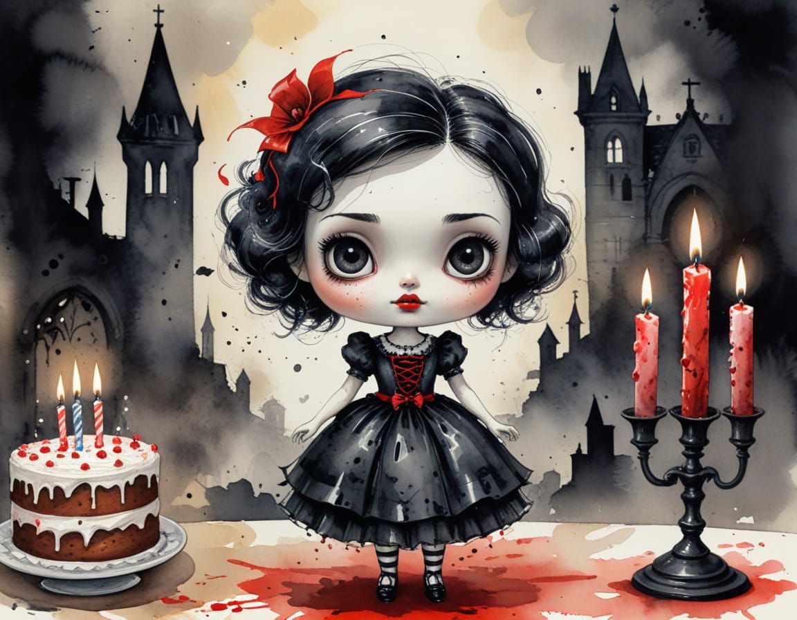 Vampire Birthday Party in Graveyard Watercolor