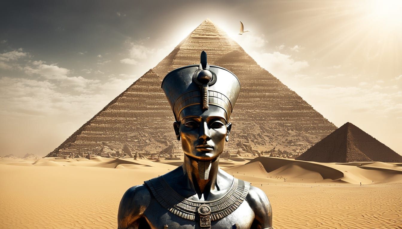 Egyptian Sun God Ra in Golden Desert Landscape