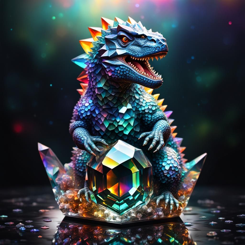 Crystal Godzilla with Jewels in Astral Style