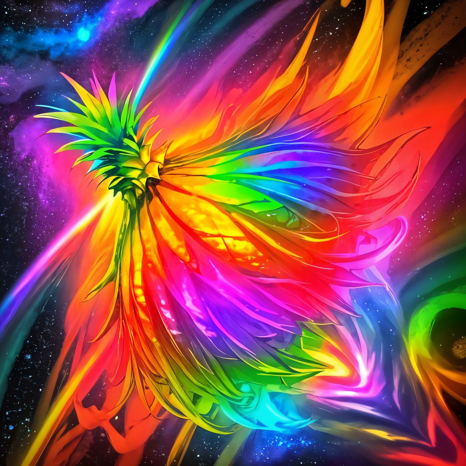 Vibrant Psychedelic Pineapple Blasts Off in Cosmic Hyperkine...