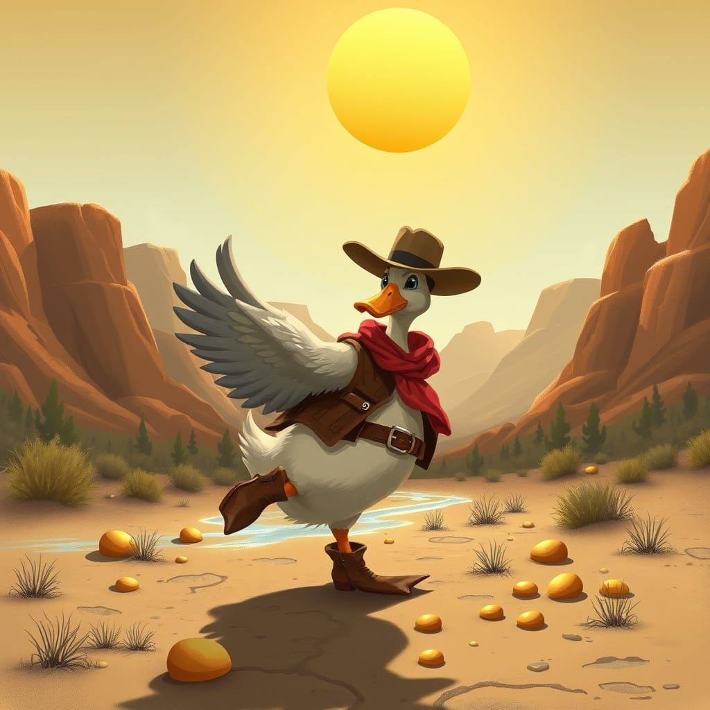 Dancing Duck in Western Gear Searches for Gold