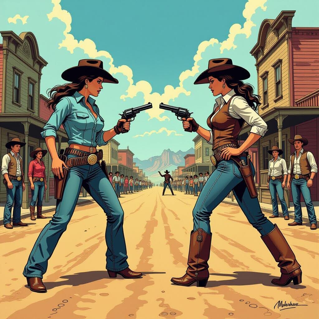 Old West Showdown: Comic Book Style Gunfighters