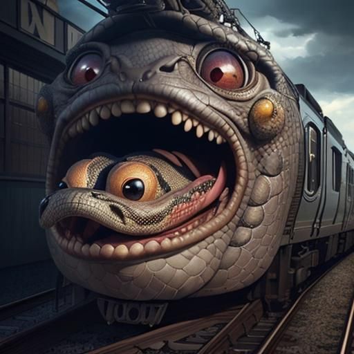 Realistic Snake-Headed Train in Pixar Style