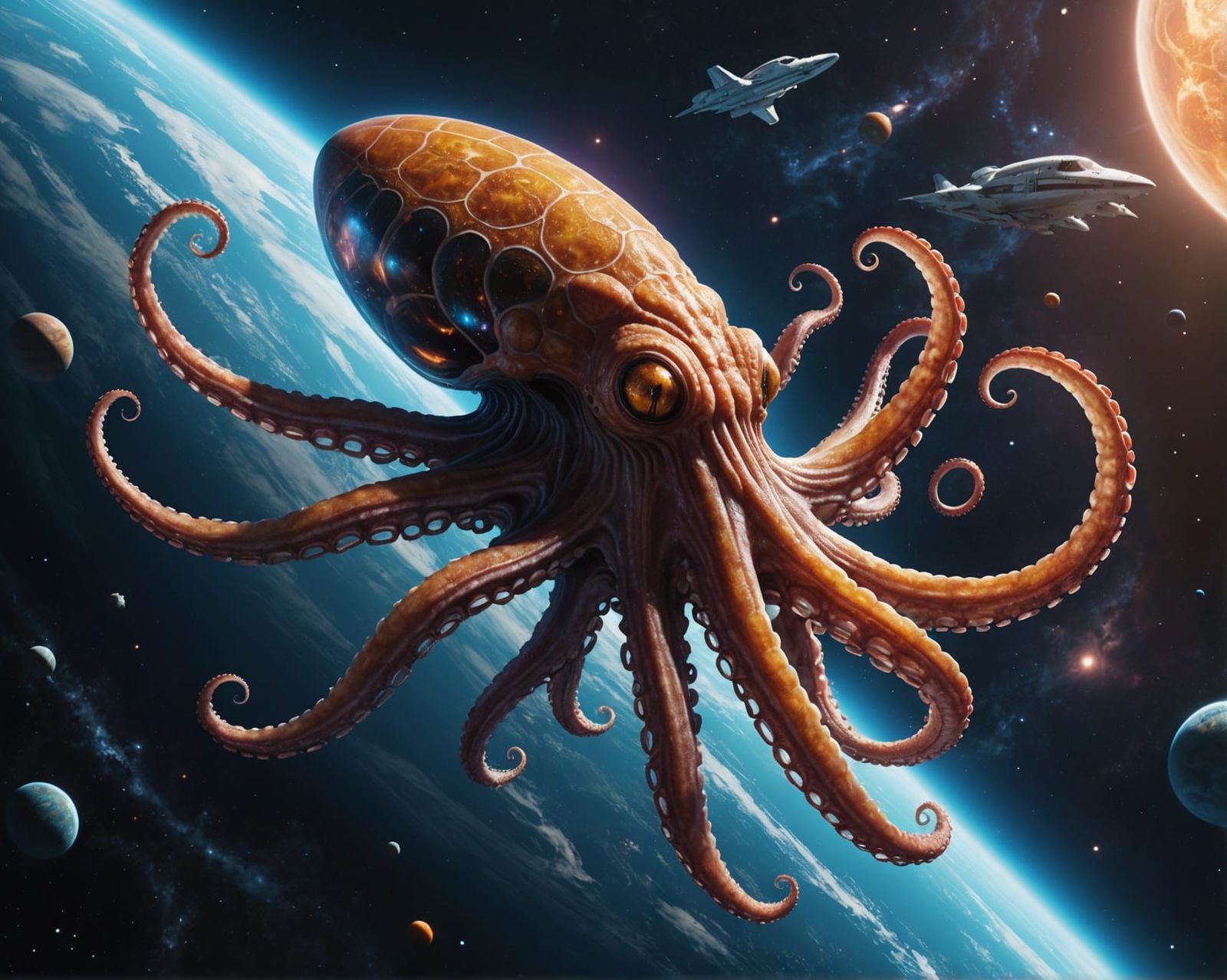 Otherworldly Octopus Gliding Through Space