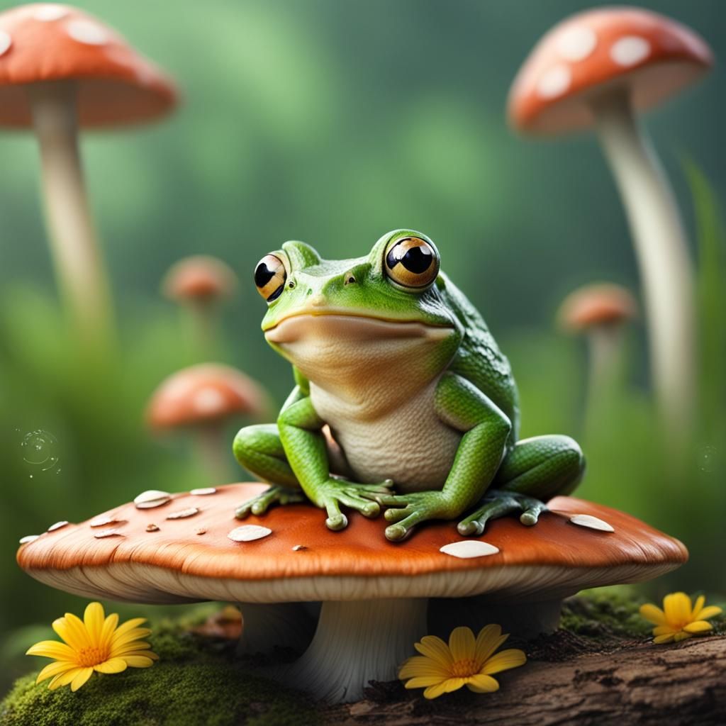 Whimsical Frog on Mushroom