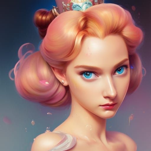 Princess Peach Portrait in Art Nouveau Style