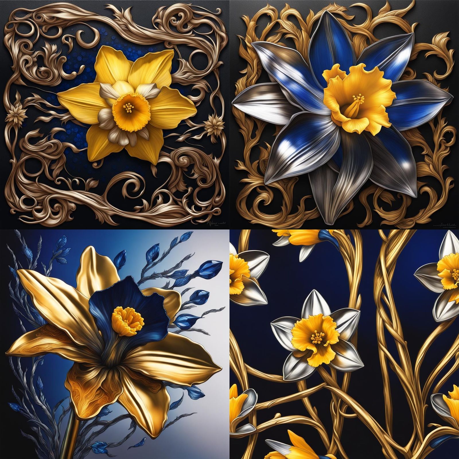 Black Metal Daffodil with Metallic Accents