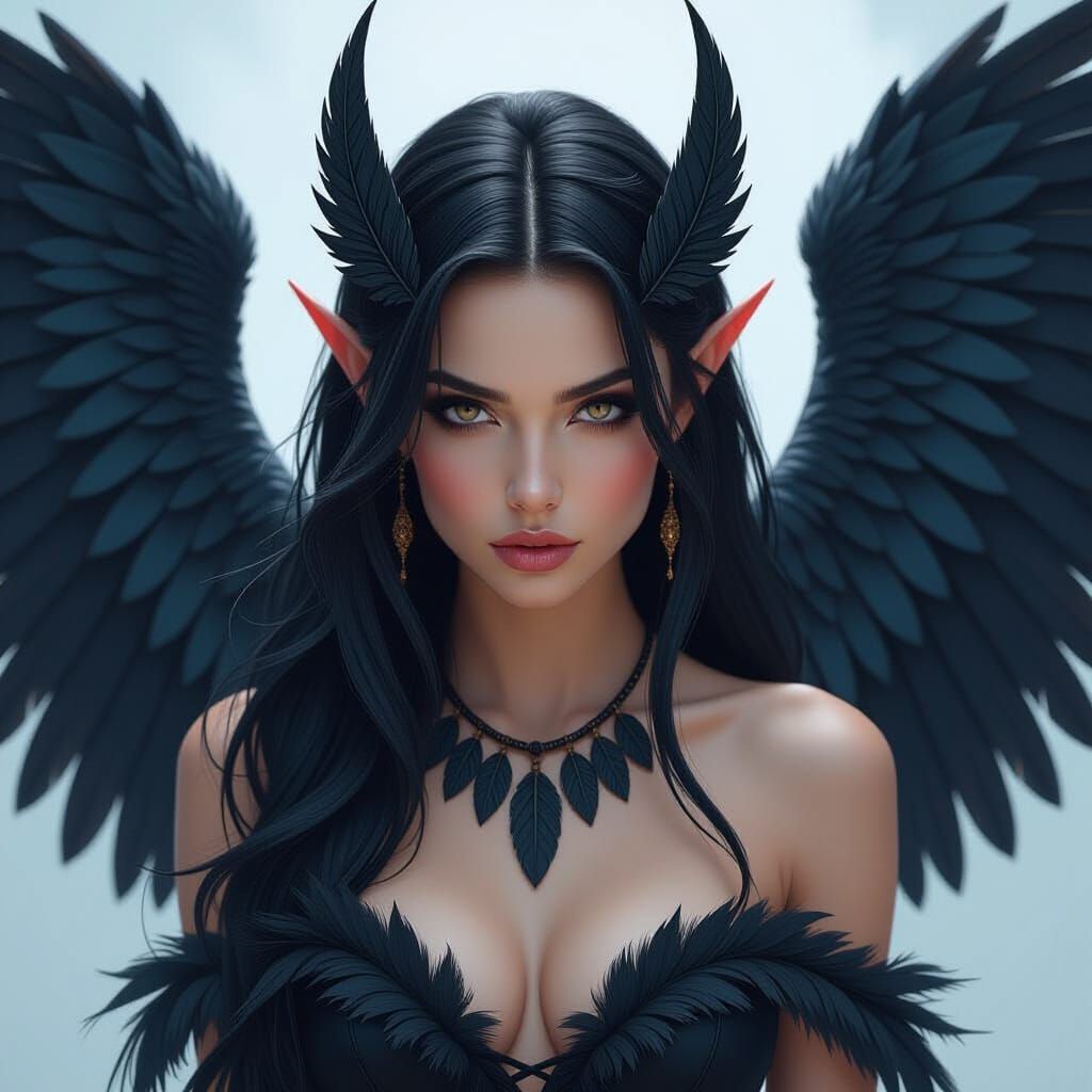 Dark Fae with Black Wings in Elegant Style