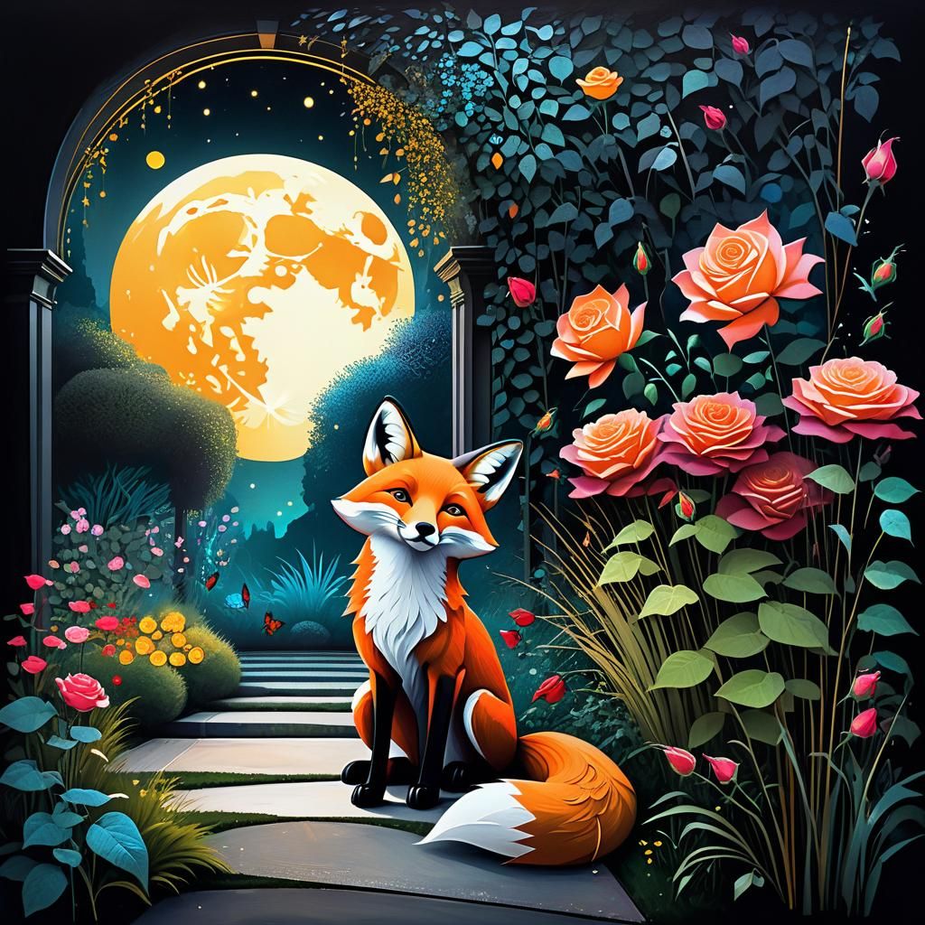 Fantasy Fox in a Surreal Garden Collage