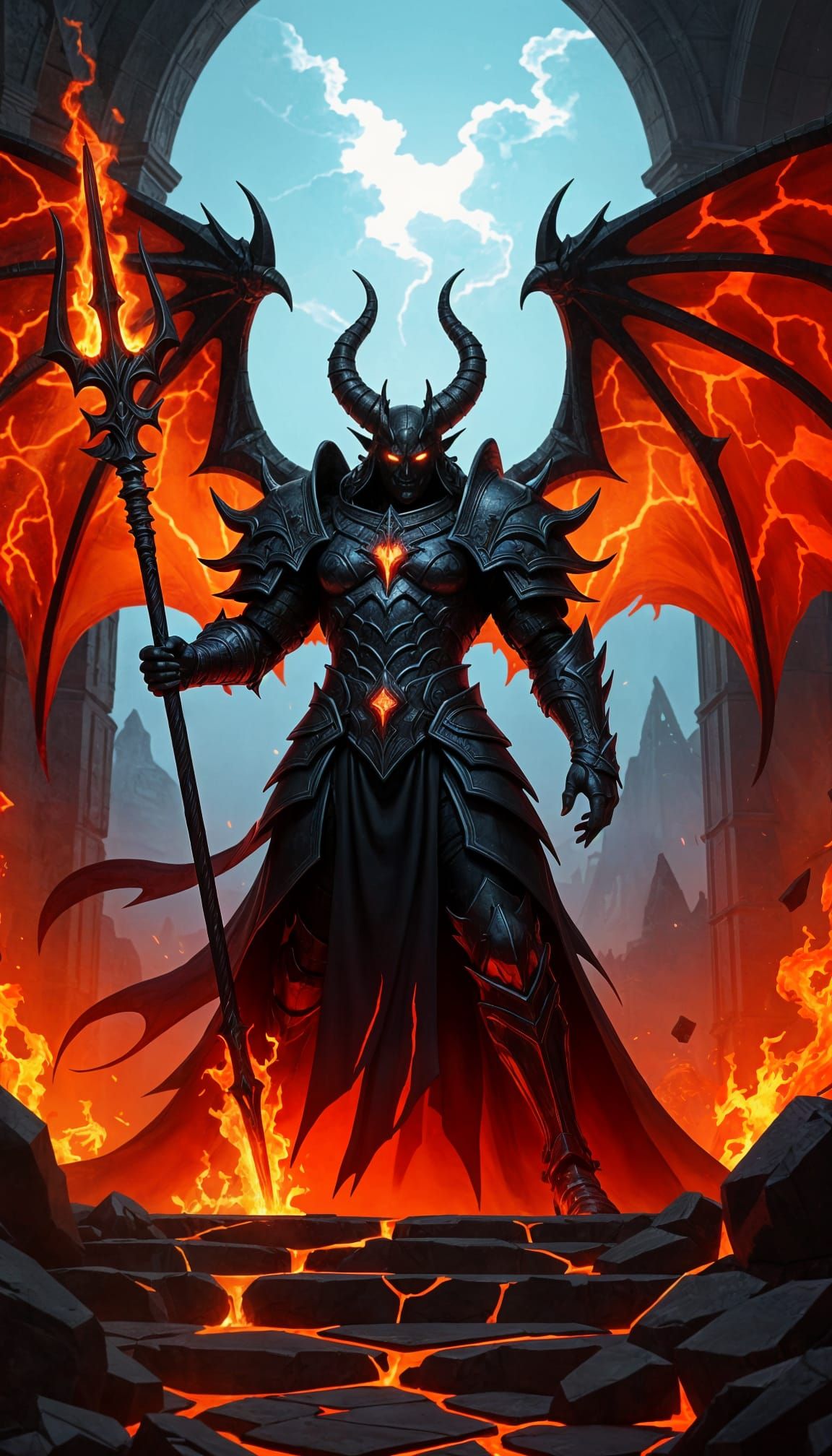 Infernal Overlord with Flaming Trident in Volcano Throne Hal...