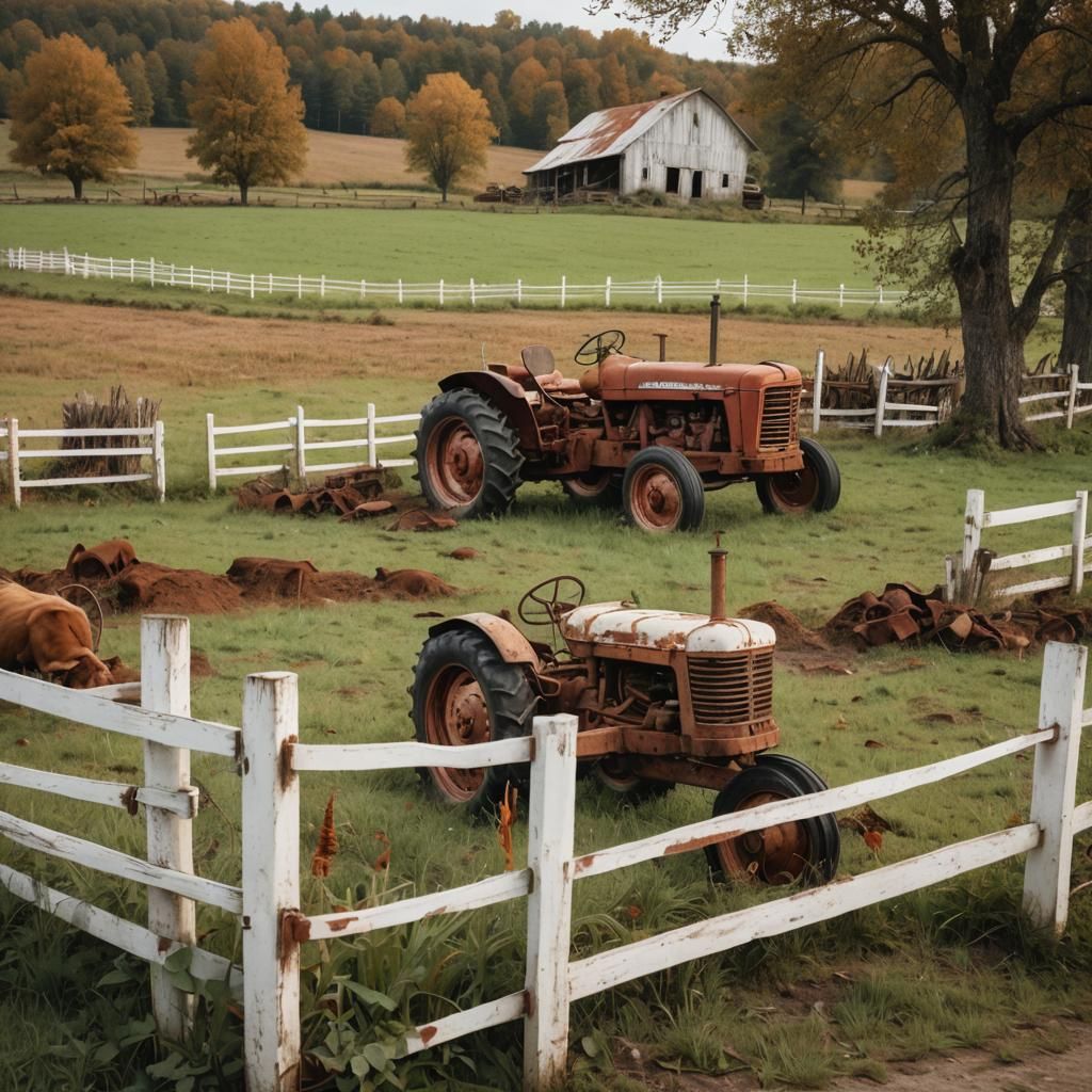 Vintage Tractor on Rural Farm in Rustic Style