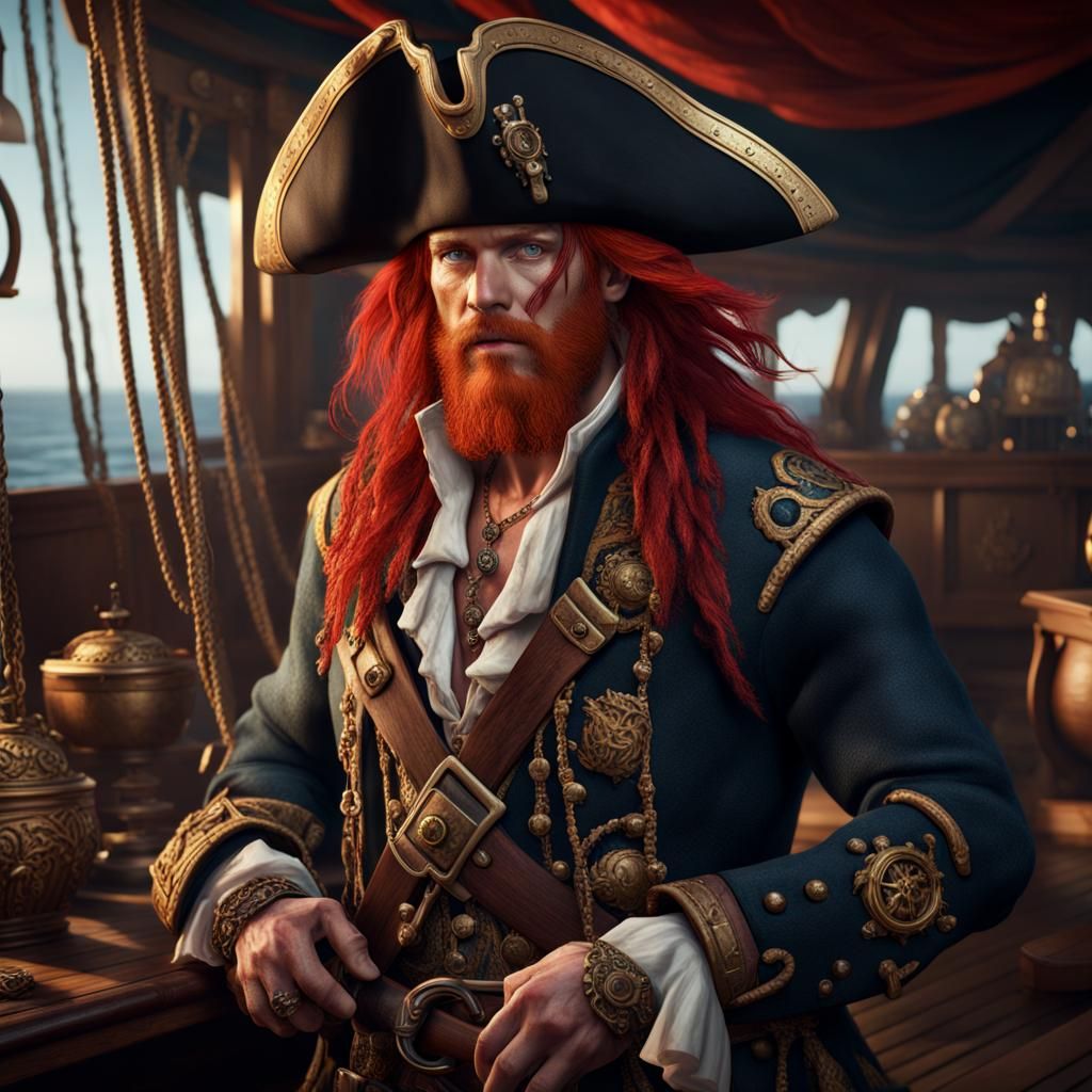 Hyperrealistic Scottish Pirate with Treasure, Detailed Matte...