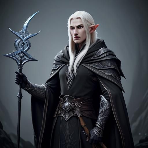 High Elf Sorcerer with Mystic Staff in Fantasy Art