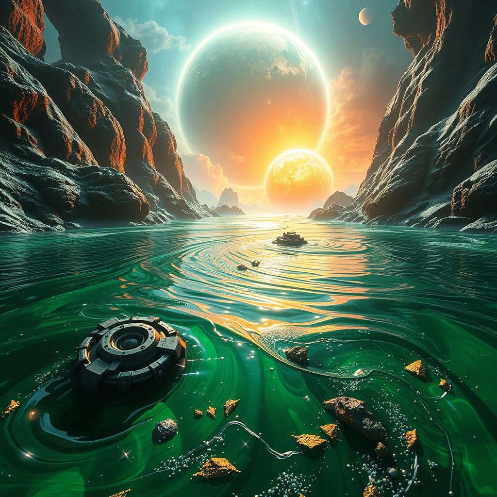 Cosmic River with Heavenly Face and Sci-Fi Details