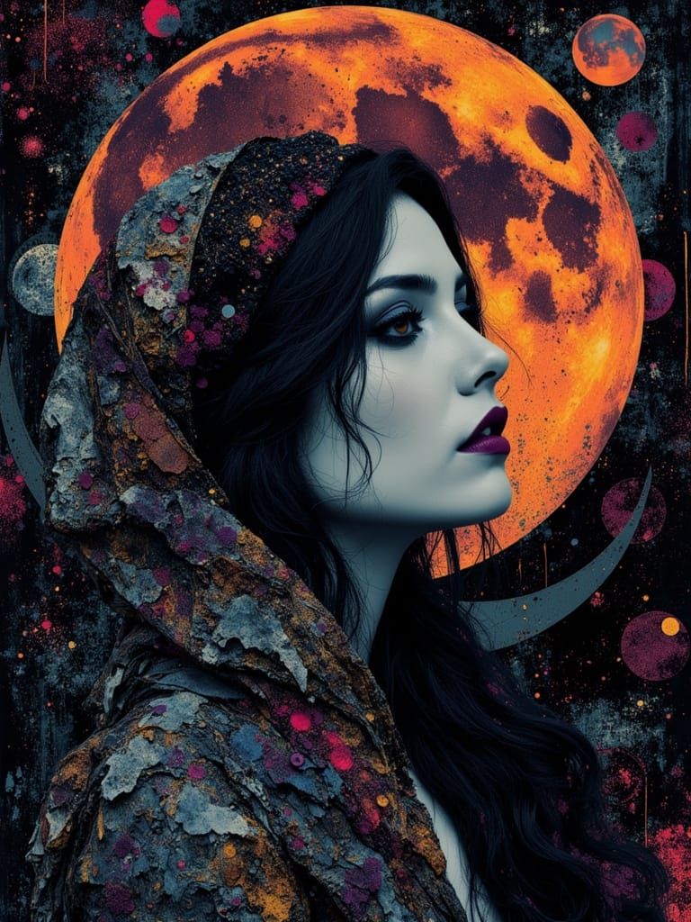 Erebus: Ethereal Gothic Goddess in Surreal Moonlit Portrait