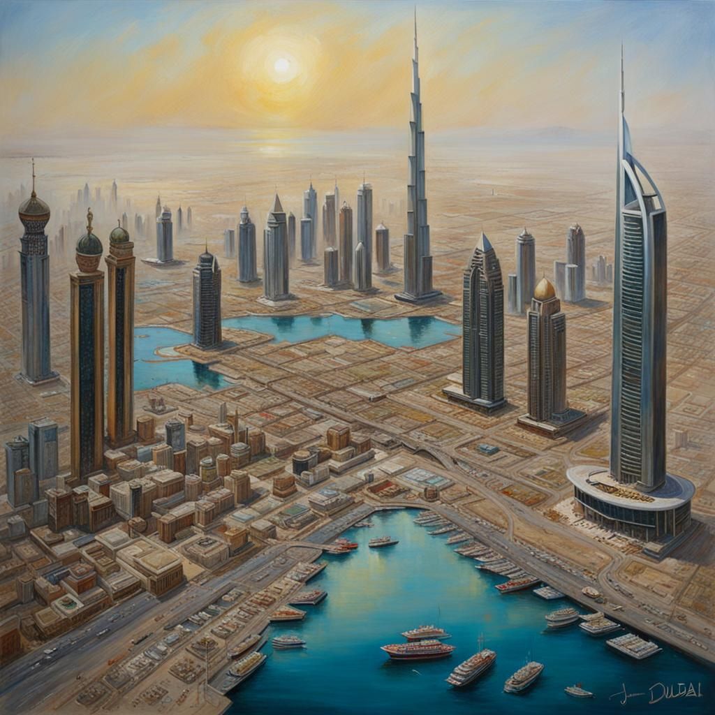Dubai Cityscape in Oil Painting Style
