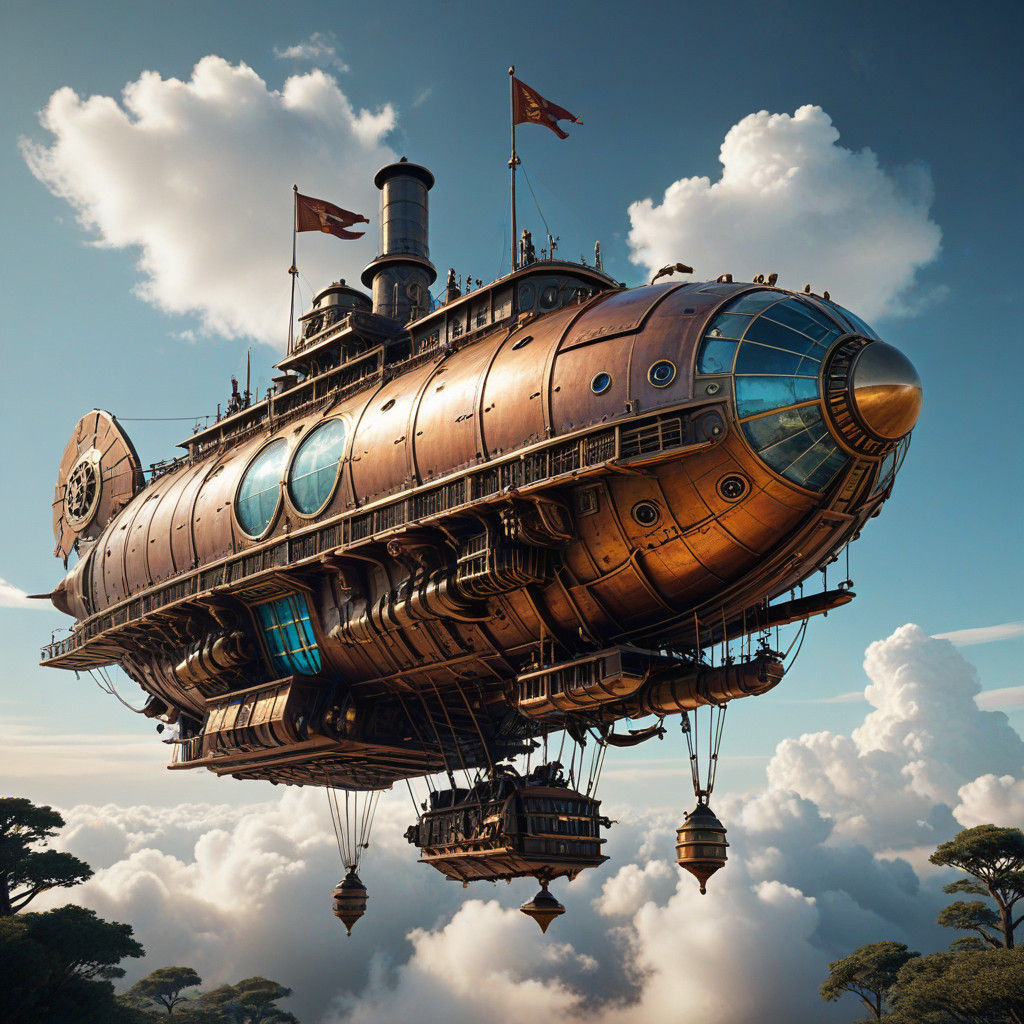 Majestic Steampunk Airship in Flight