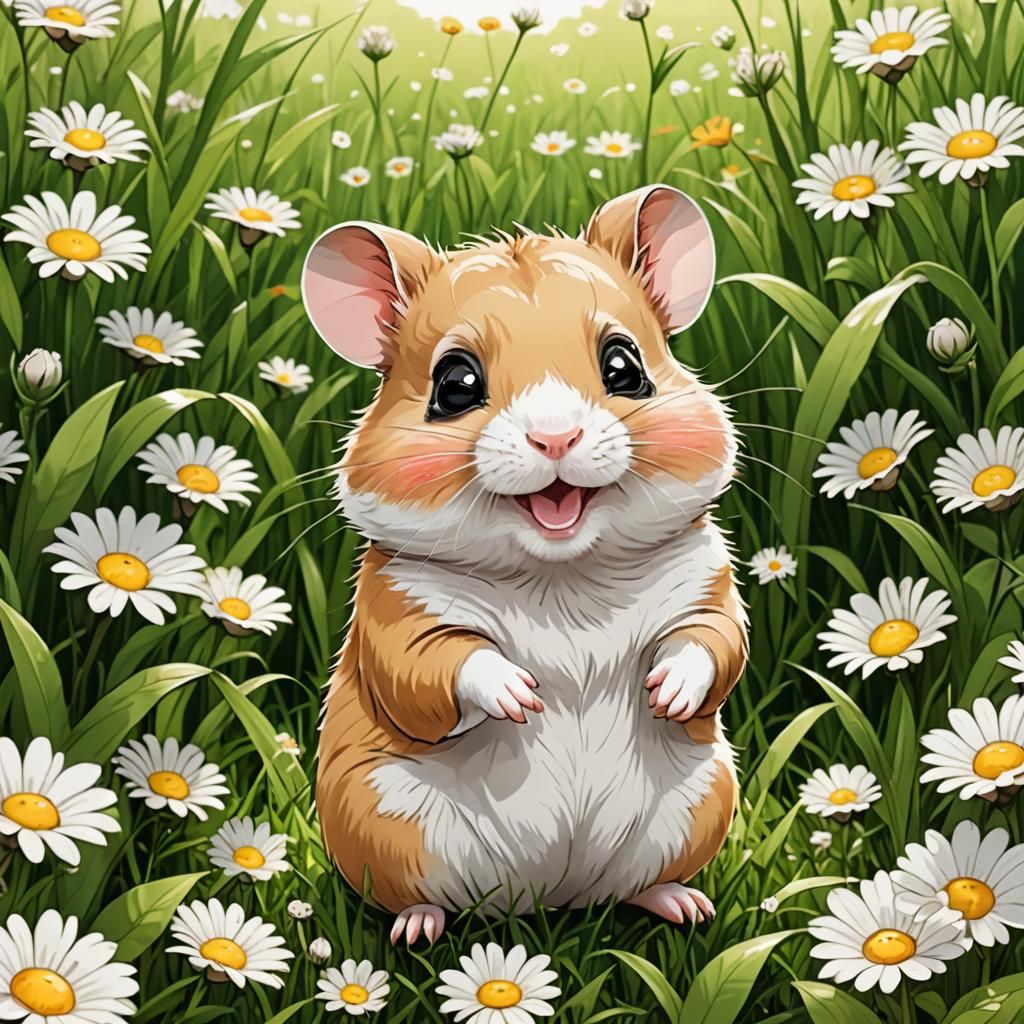 Cute Chibi Hamster Smiling in Anime Style