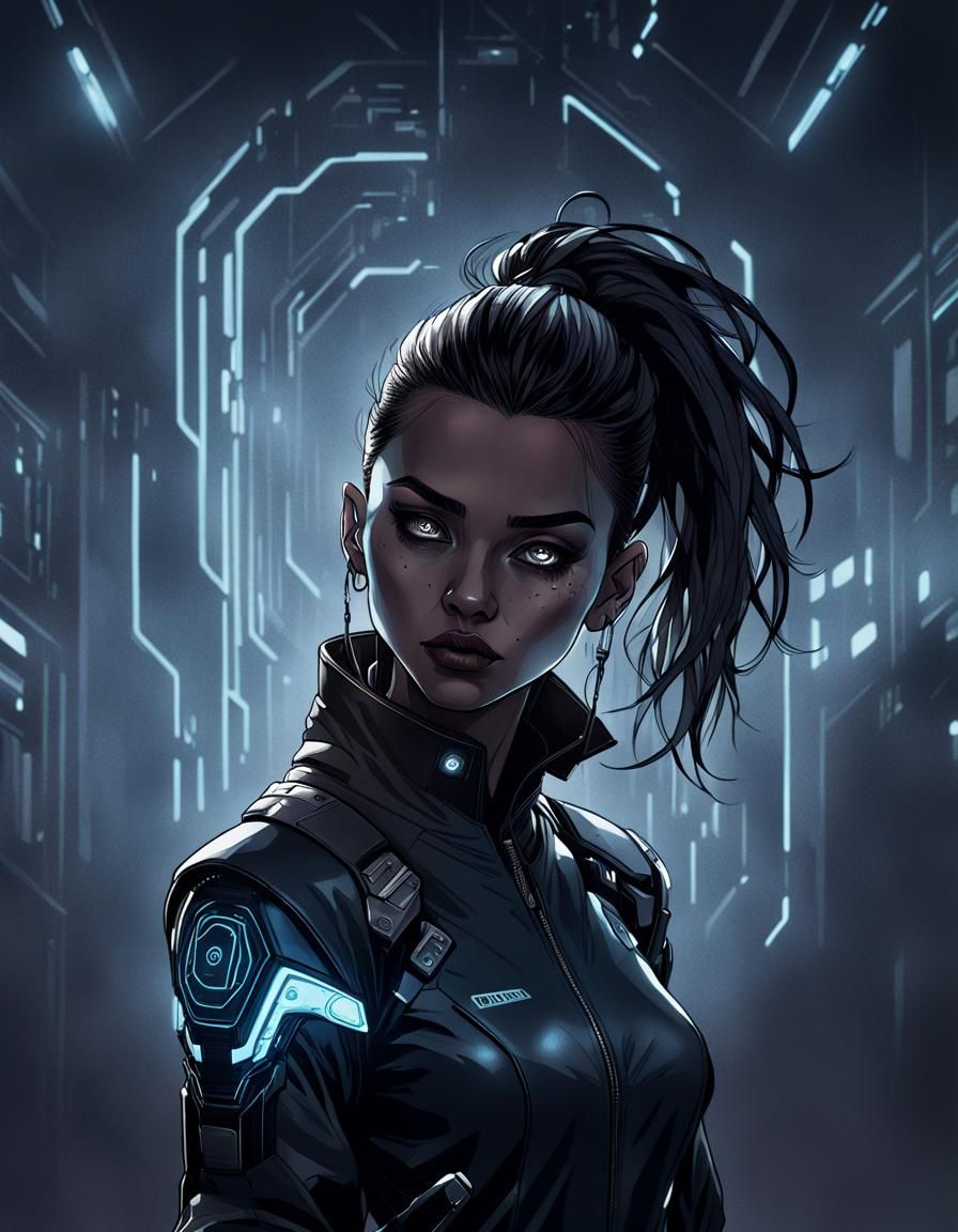Cyberpunk Netrunner in Pen and Ink Masterpiece