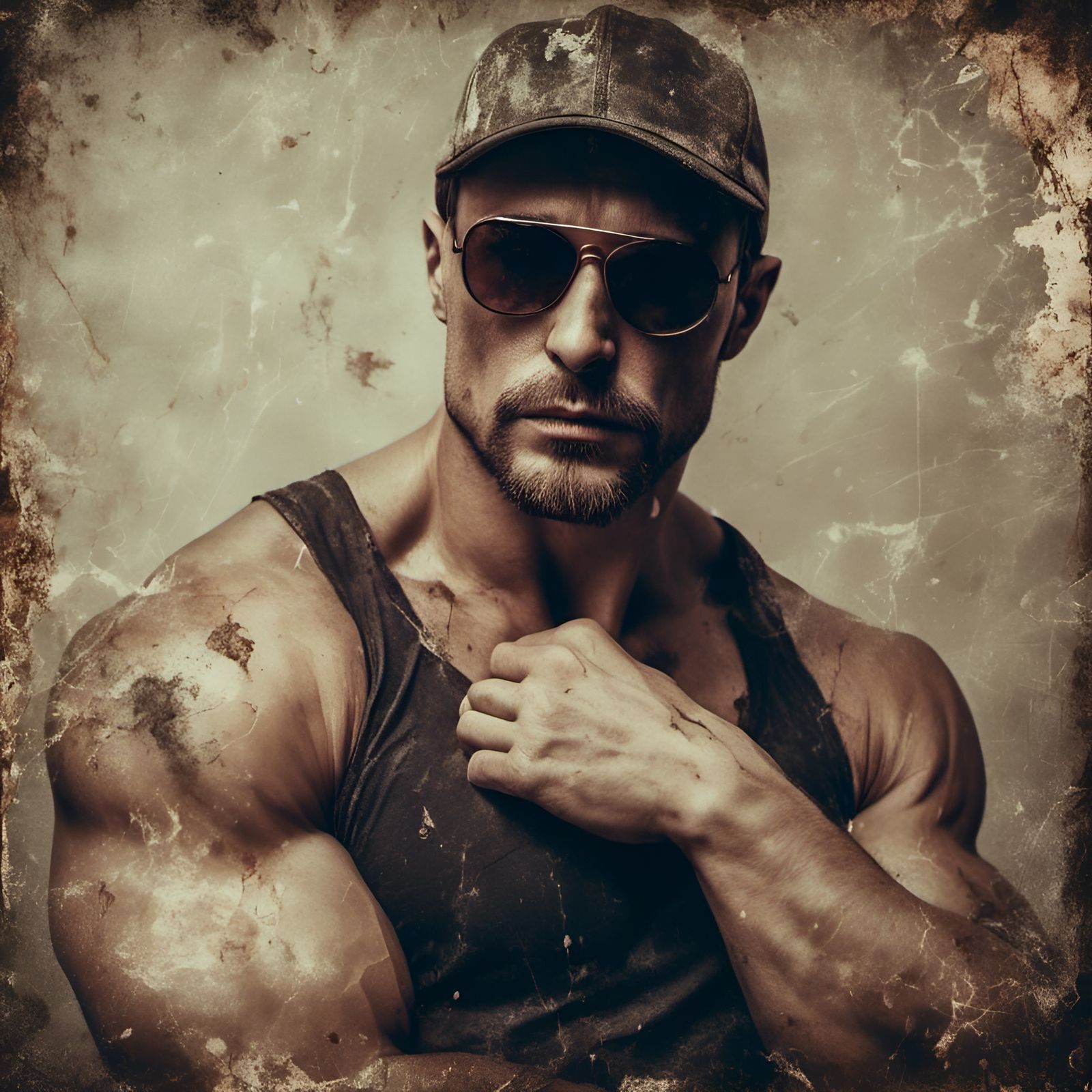 Muscular Man in Sunglasses and Cap