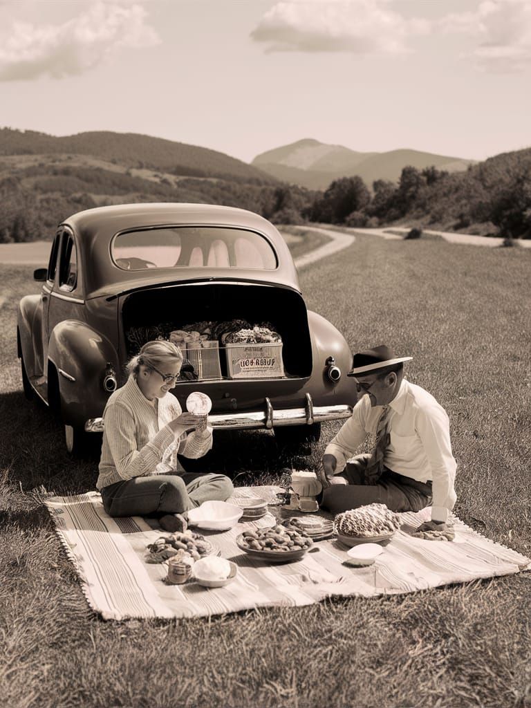 Roadside picnic. 1940s,