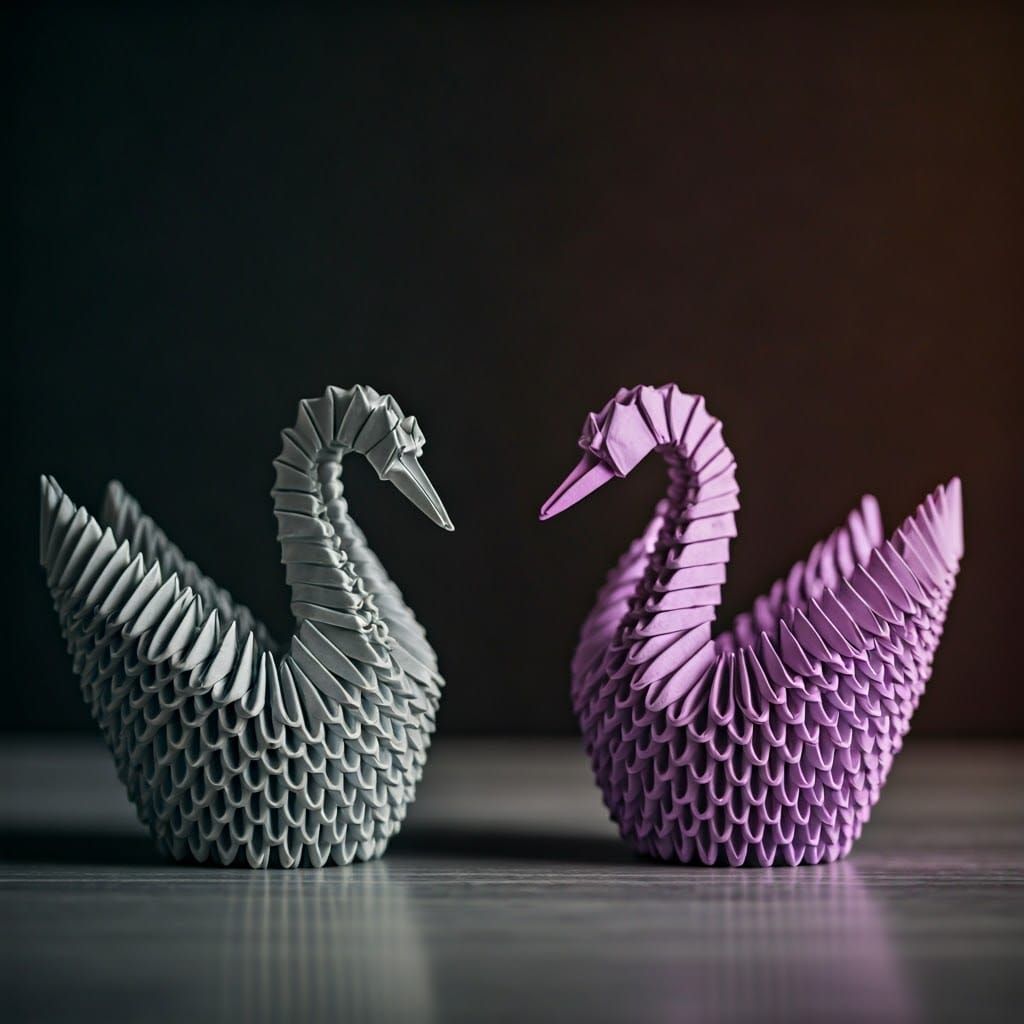 Stunning Gray and Purple Origami Swans