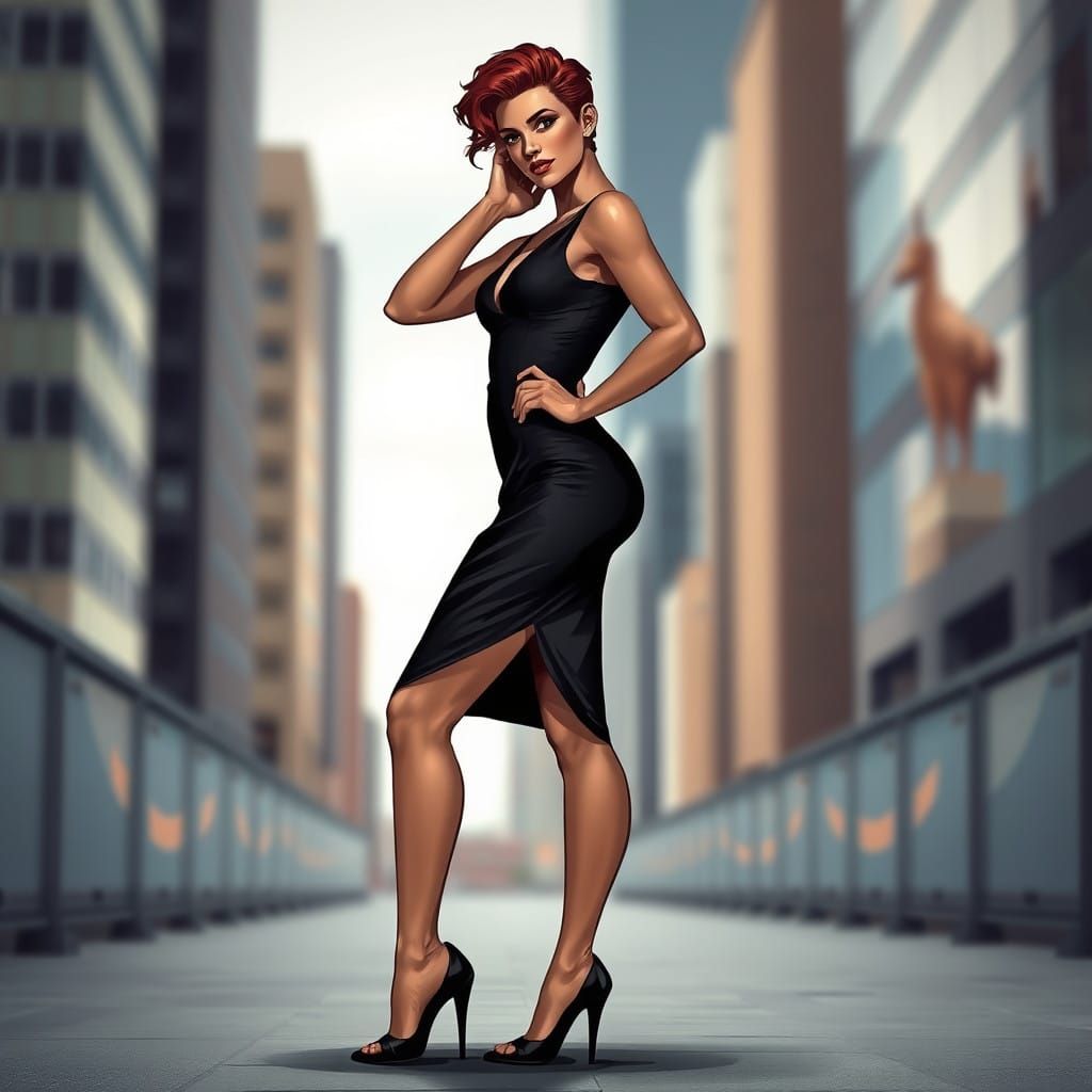 Confident Androgynous Figure in Modern Cityscape