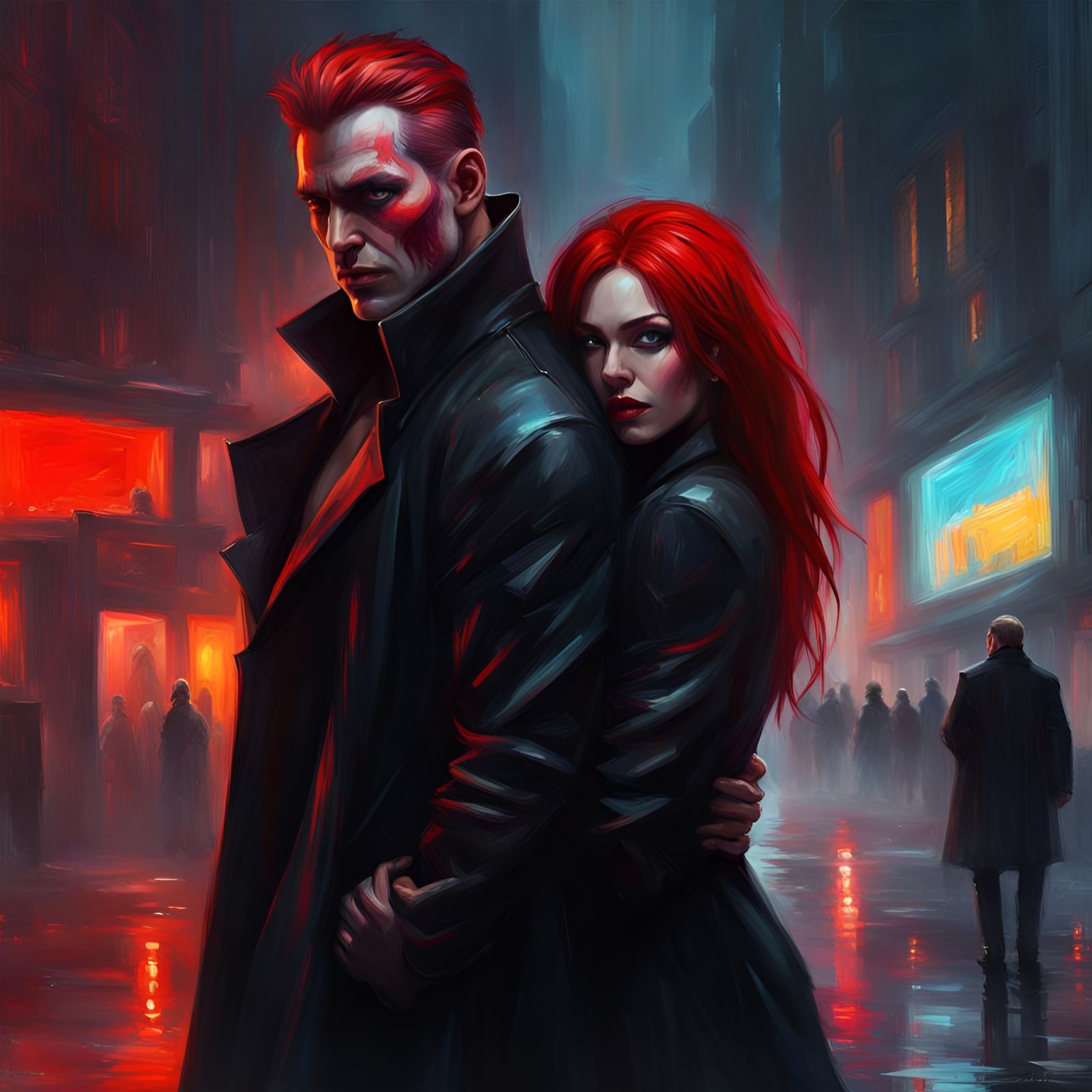 Gothic Vampire Couple in Impressionist Style