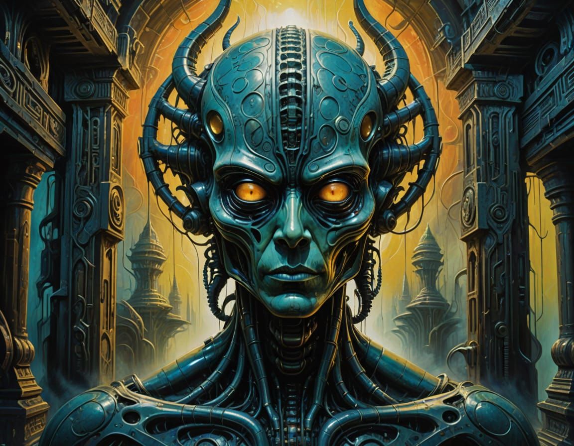 Surreal Dreamlike Alien Temple in Vibrant Oil Painting Style