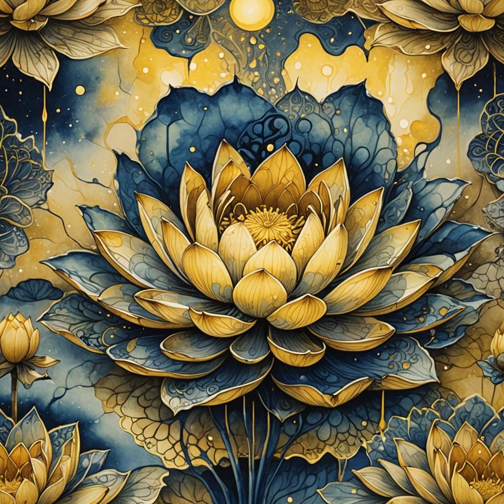 Glowing Lotus in Surrealist Ink Wash Painting