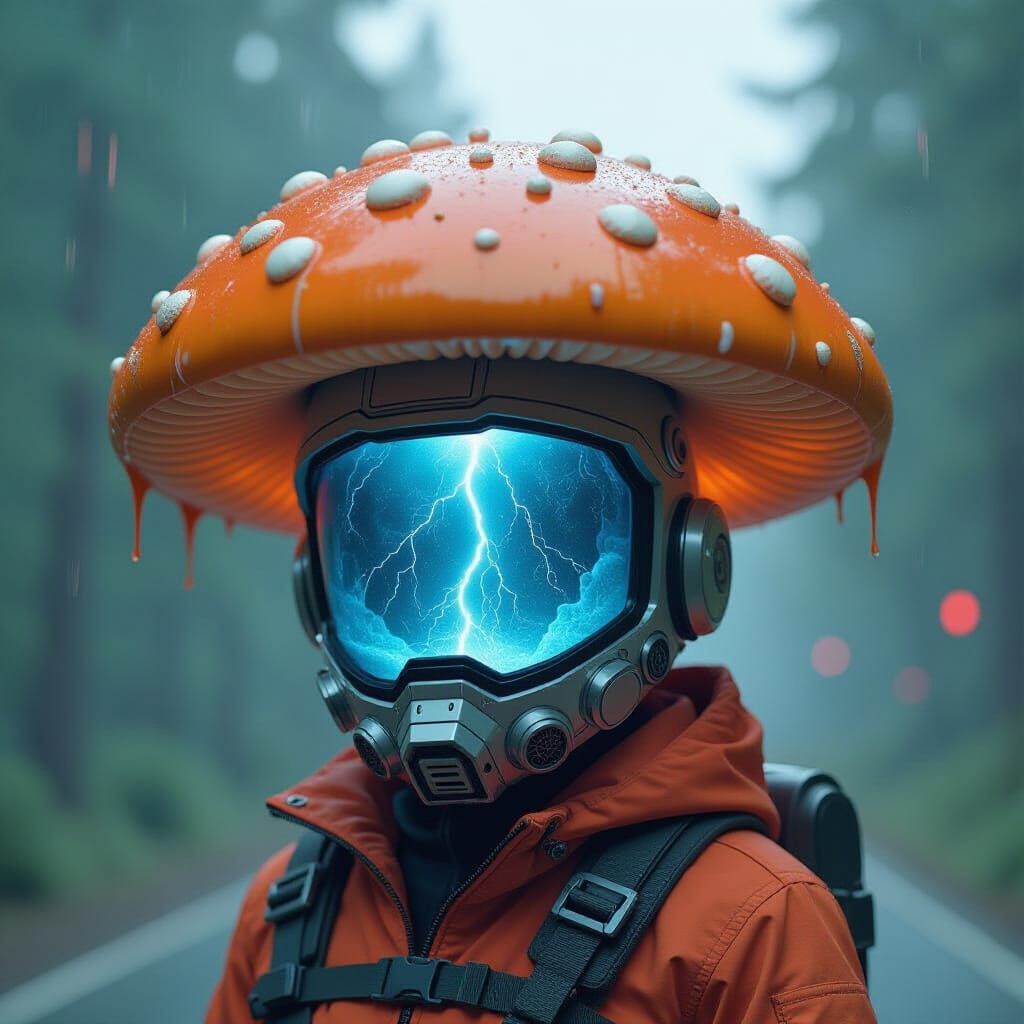 Mushroom Helmet Logo with Storm, Graffiti Art