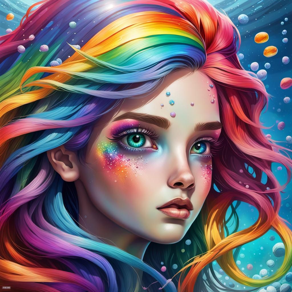 Rainbow Mermaid Hyperrealistic Splash Art