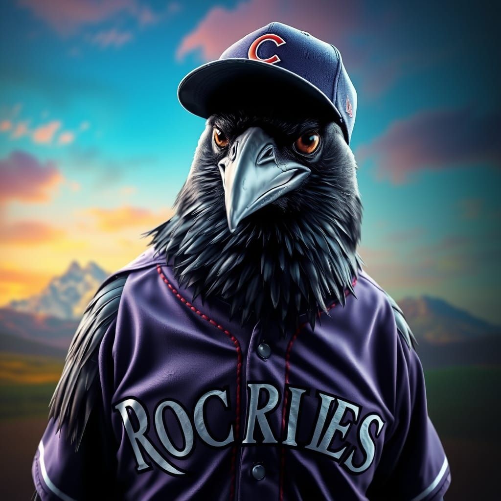 Crow in Colorado Rockies Jersey with Chicago Cubs Hat - Hype...