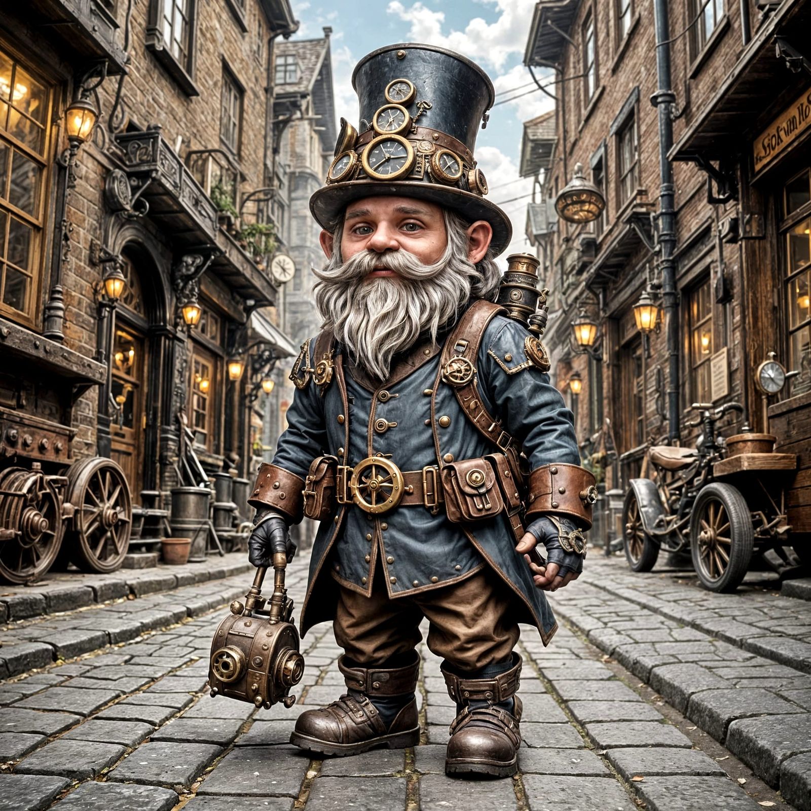 Steampunk Gnome Walking in Old Town