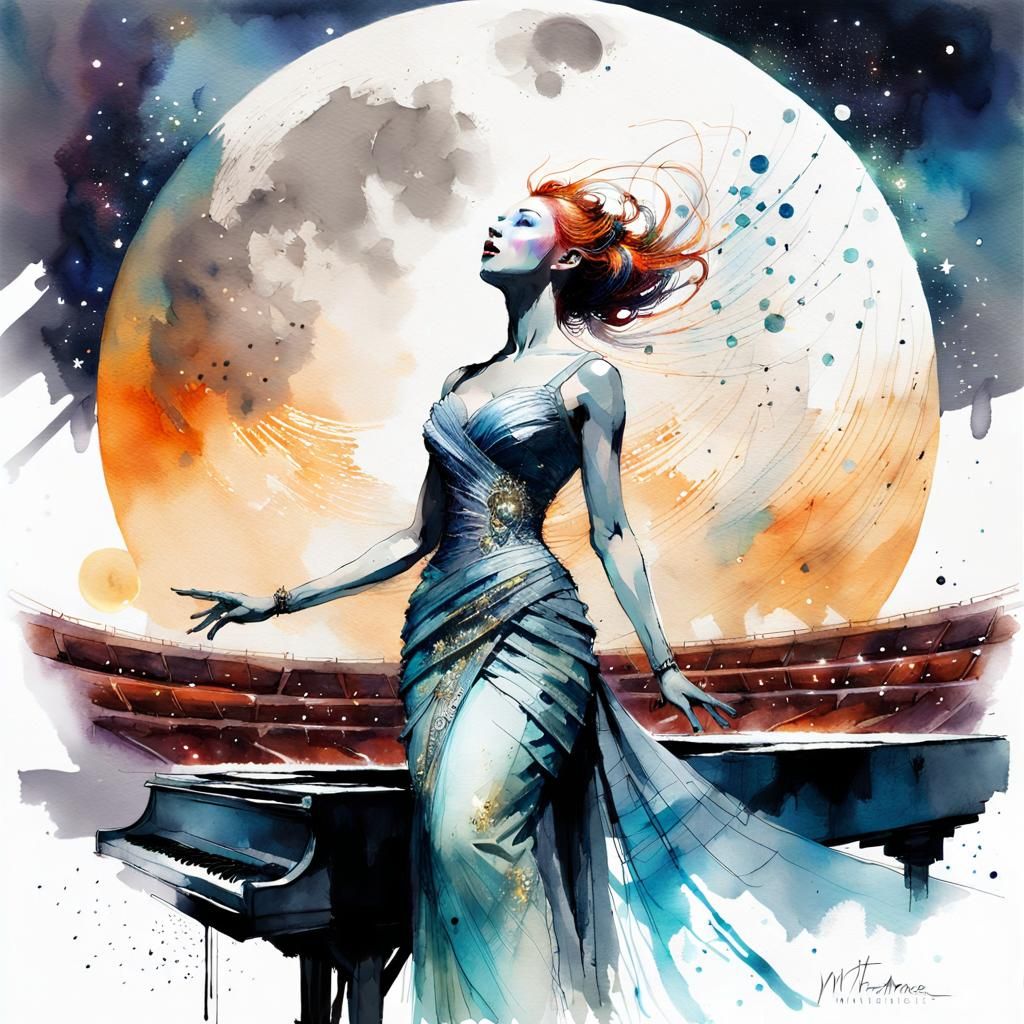 Futuristic Opera Singer in Digital Watercolor