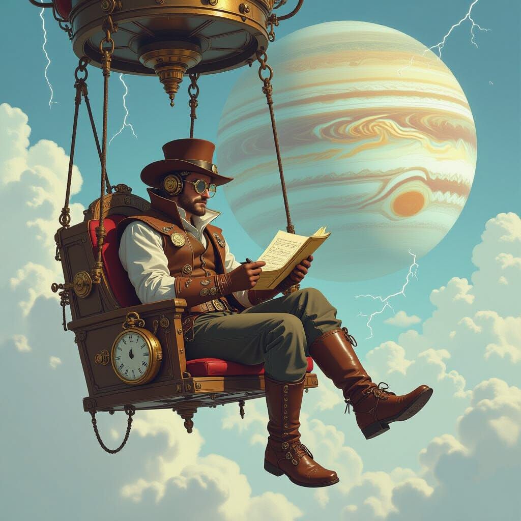 Clockwork Cartographer Charts Jupiter in Steampunk Style