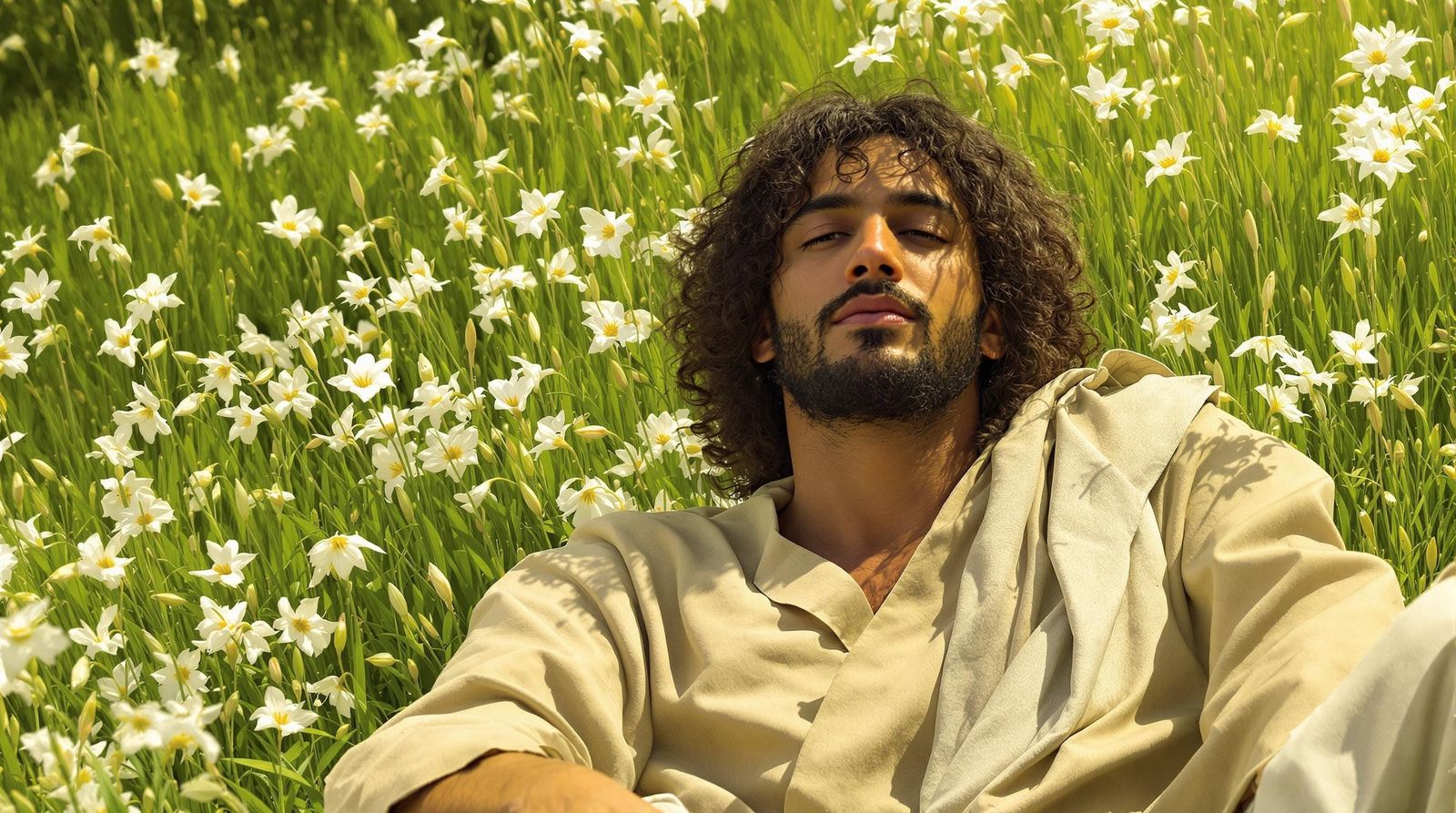 Jesus Surrounded by Peaceful Lilies