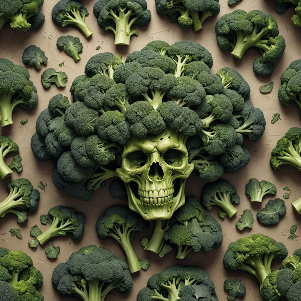 Broccoli Skull Matte Painting in Dark Fantasy Style
