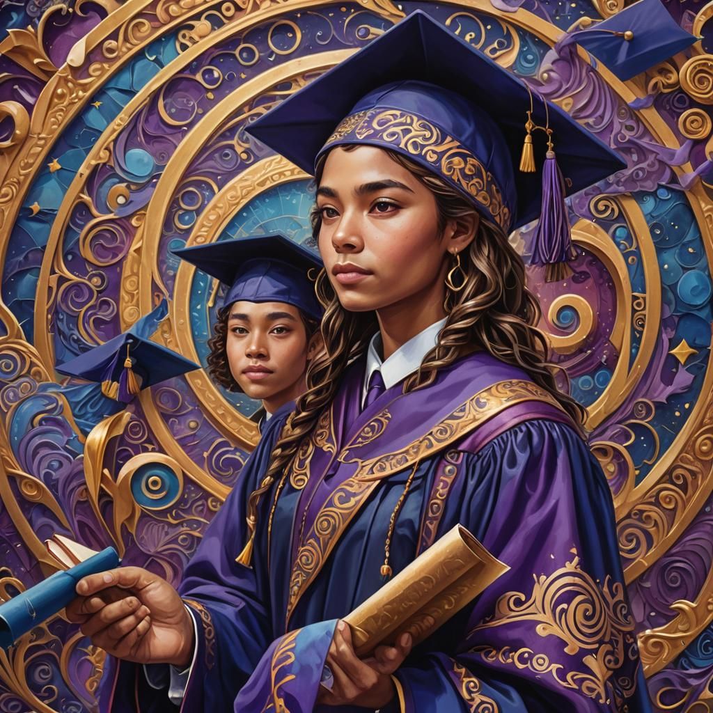 Proud Graduate in Ornate Gown, Digital Art