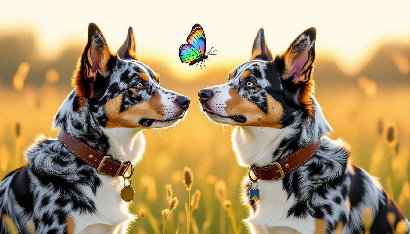 Australian Cattle Dog and Iridescent Butterfly