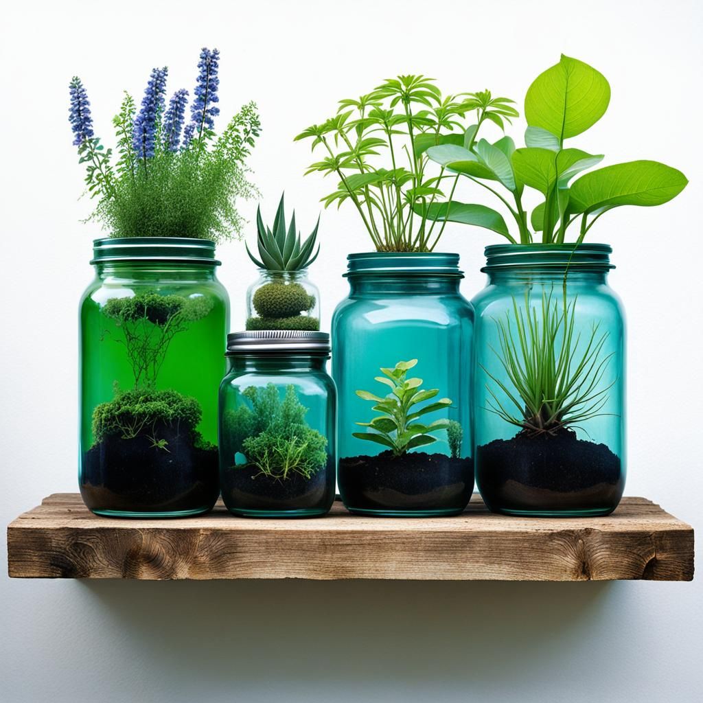 Green Plants in Jars: Surreal Fantasy Art