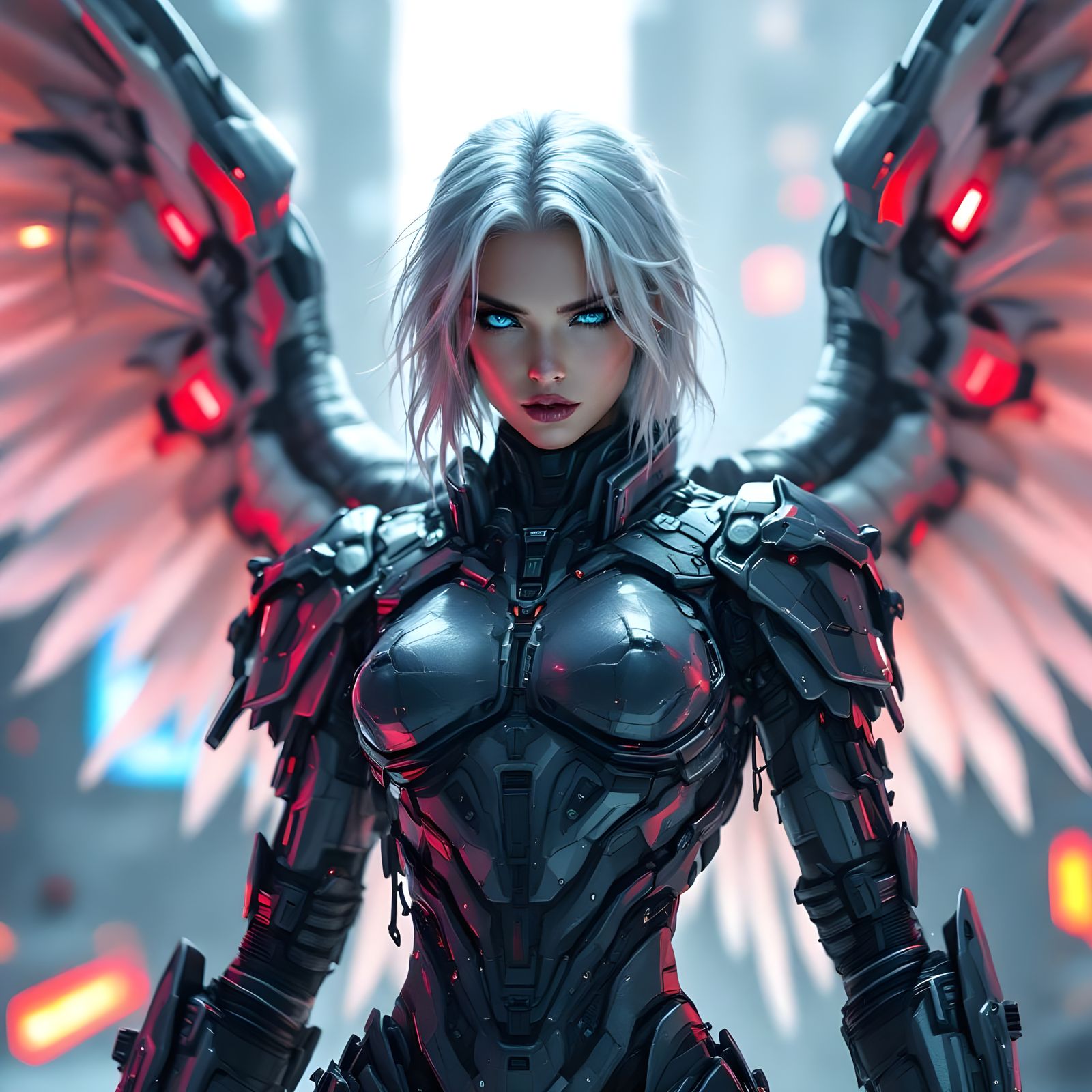 Cyberpunk Supersoldier with Mechanical Wings