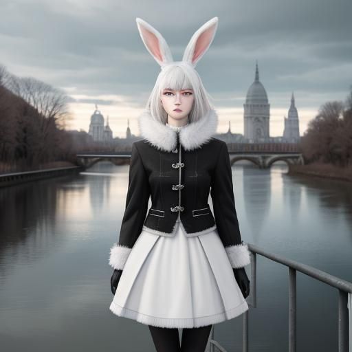 Girl with Bunny Ears by the River