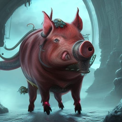 Fantastical Pig from Hell in Detailed Matte Painting
