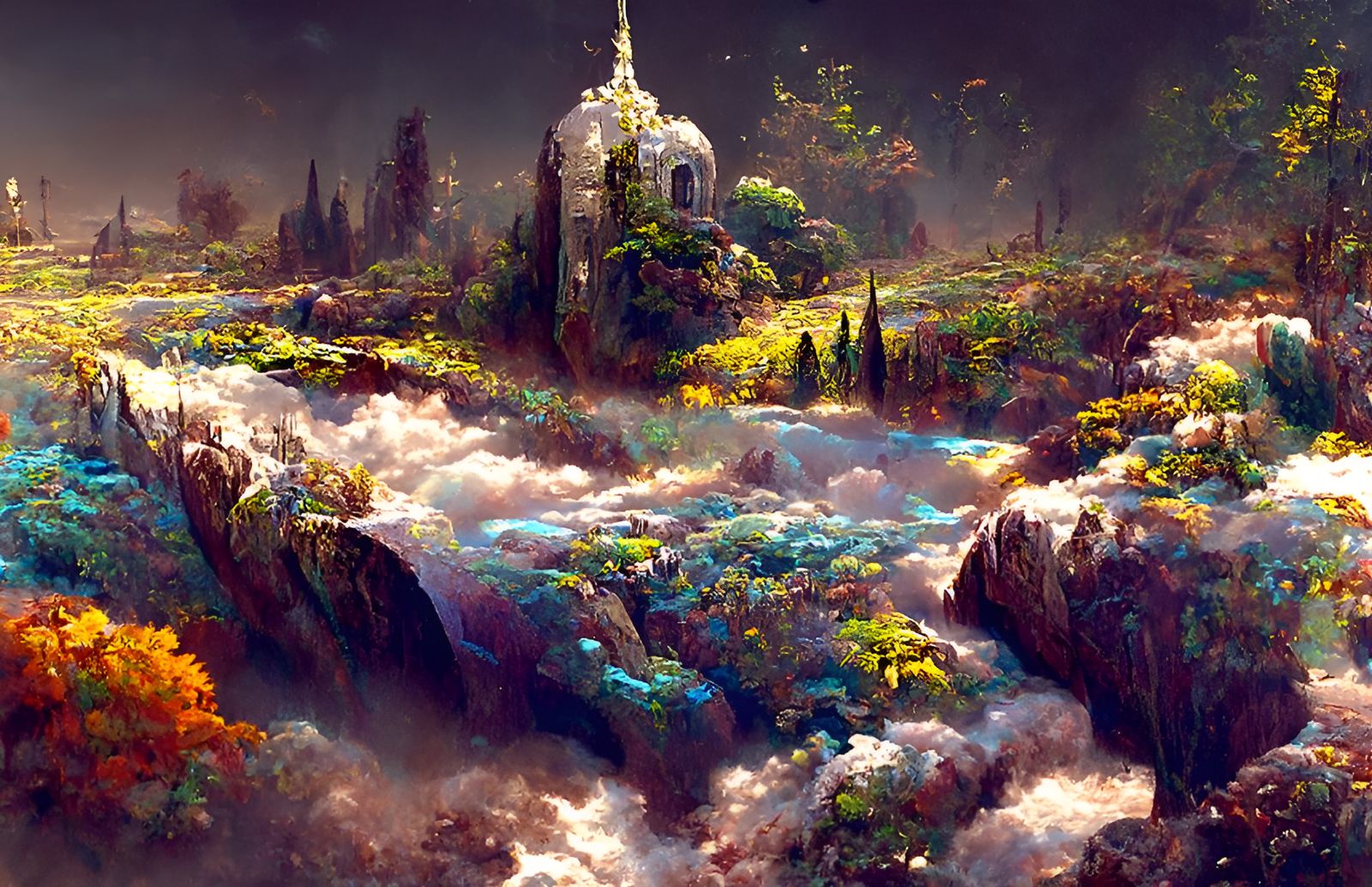 Overgrown Castle Vista with Portal as Digital Painting