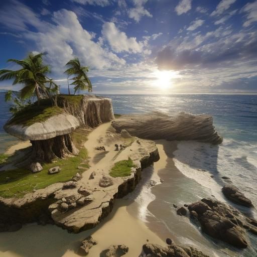 Photorealistic 3D Beach Scene with Palms