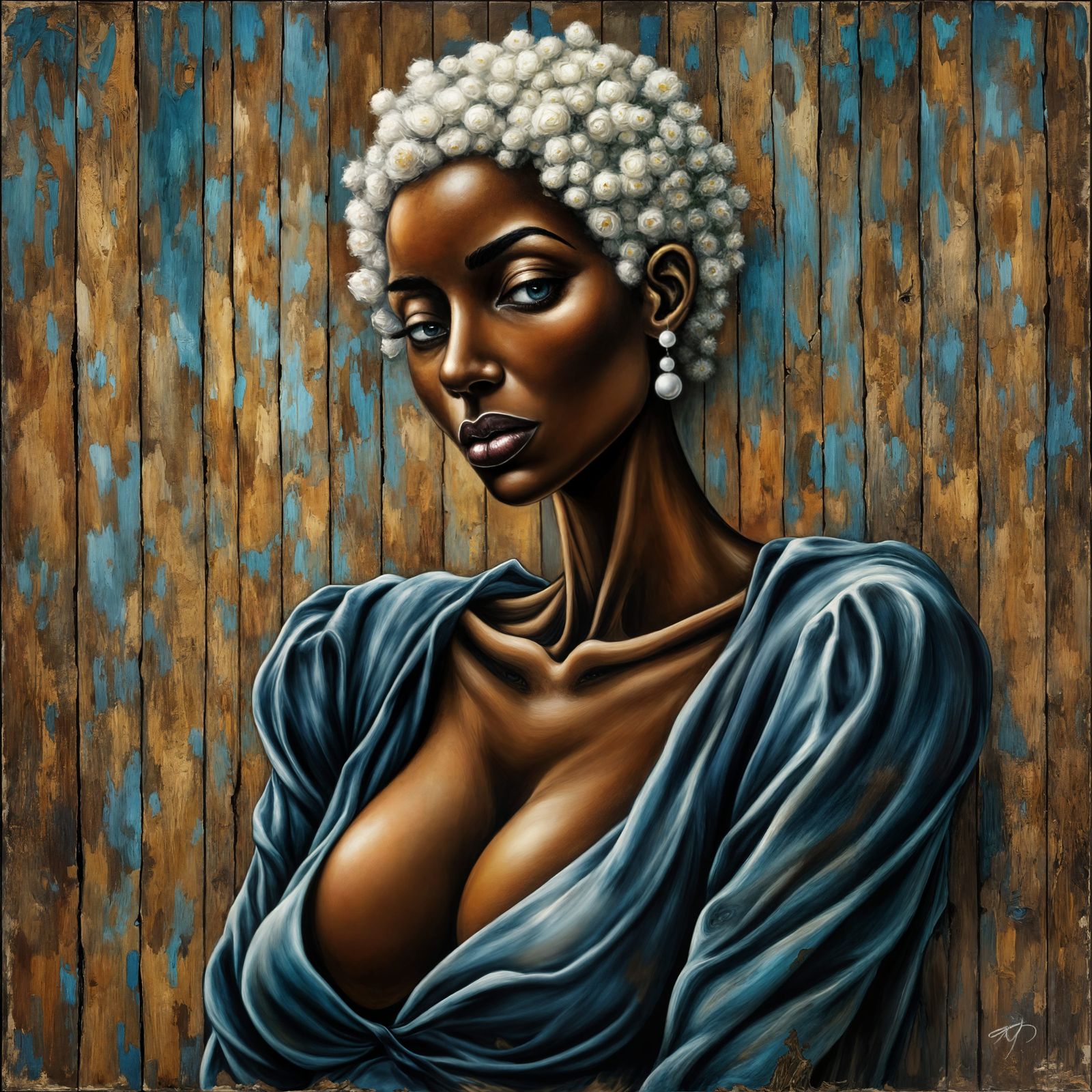 Expressionist Portrait of Woman in Blue Dress