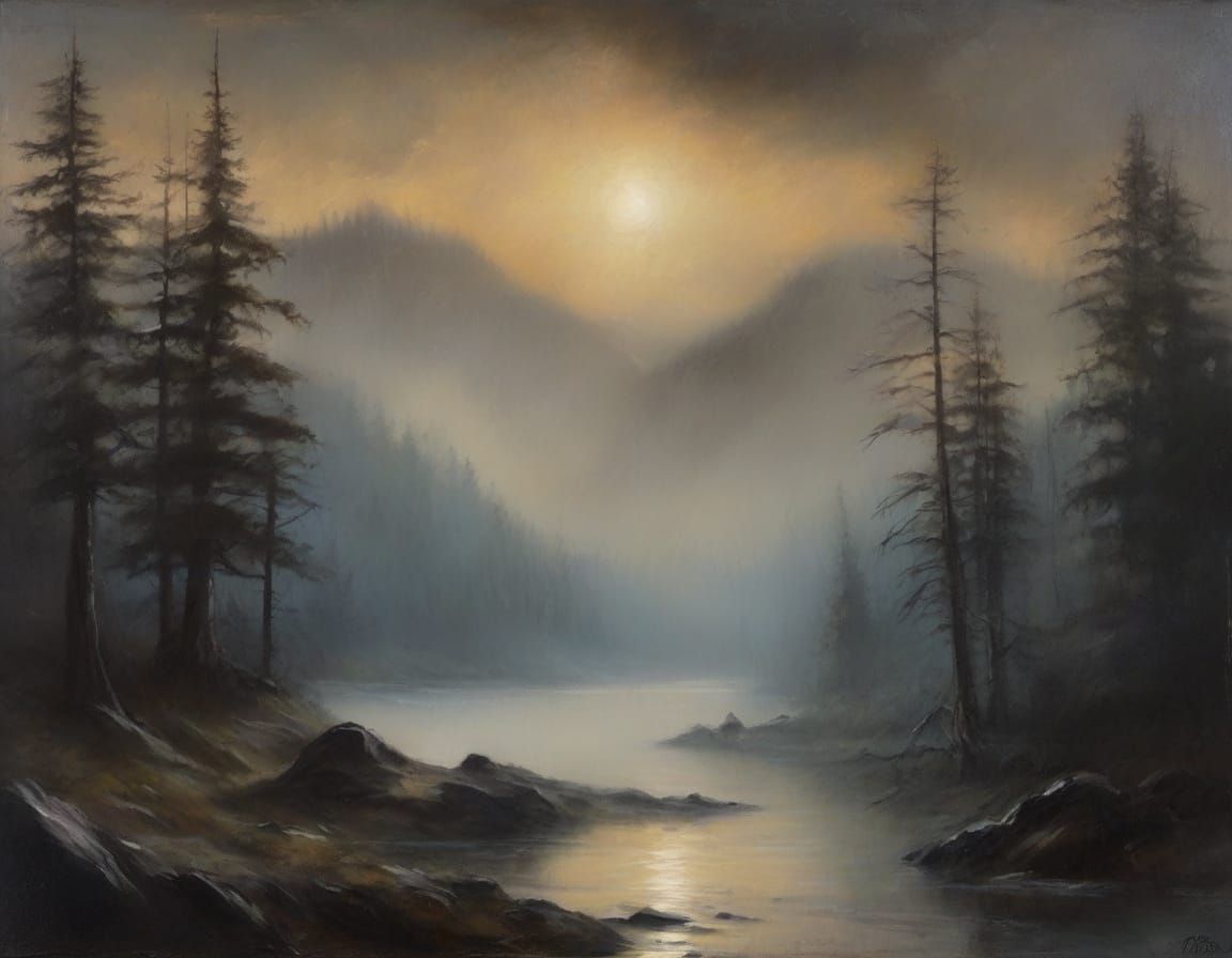 Eerie Romantic Landscape as Oil Painting
