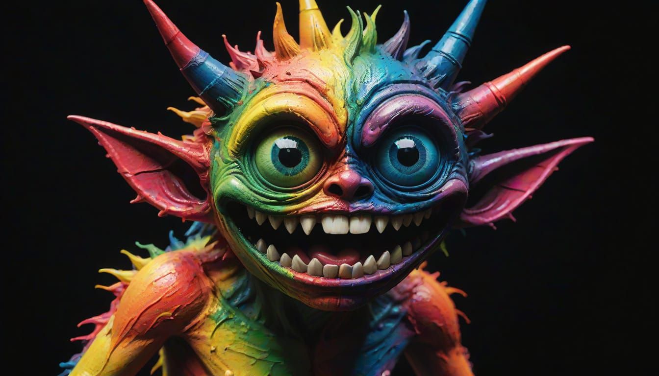Vibrant Crayon Creature on a Dark Background